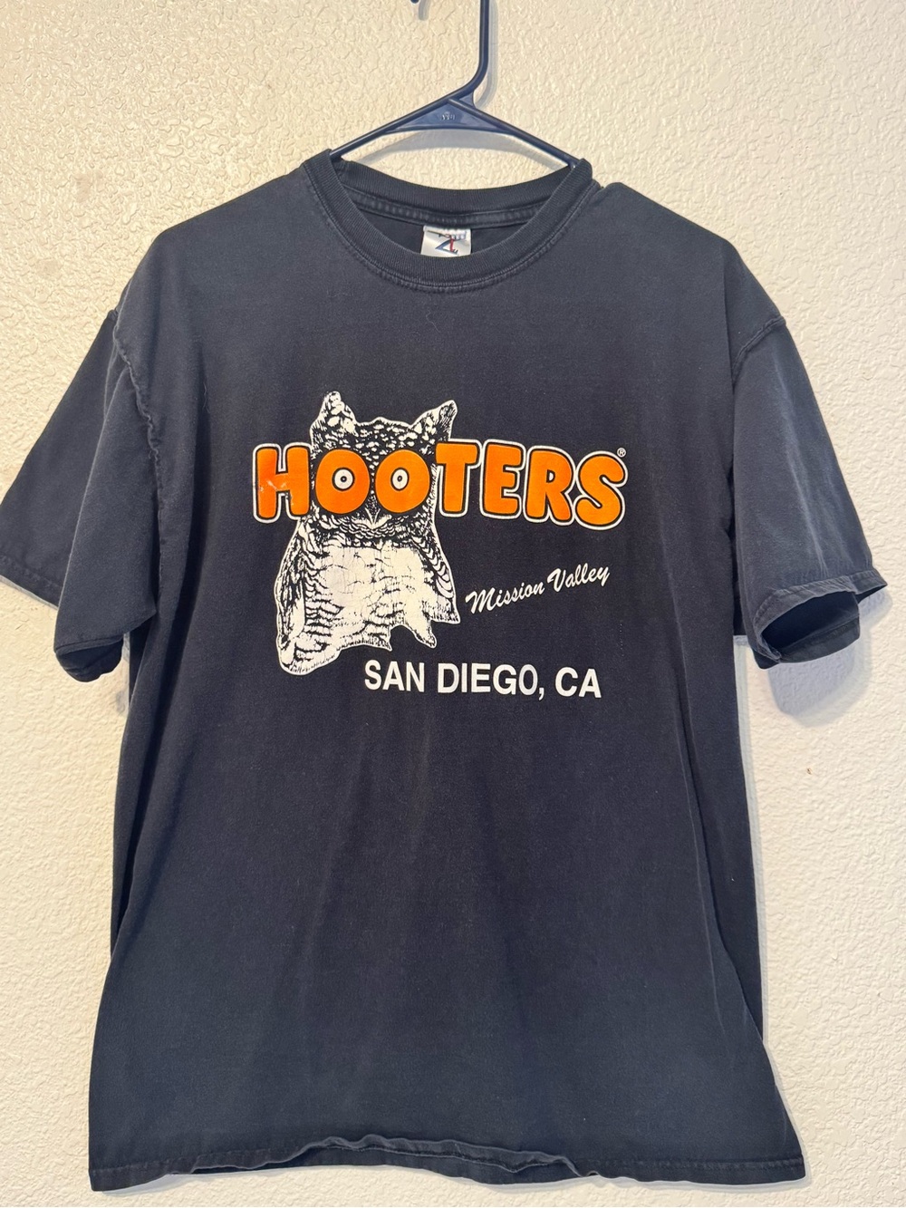 Hooters Black Tee with Orange Logo and Cream Owl